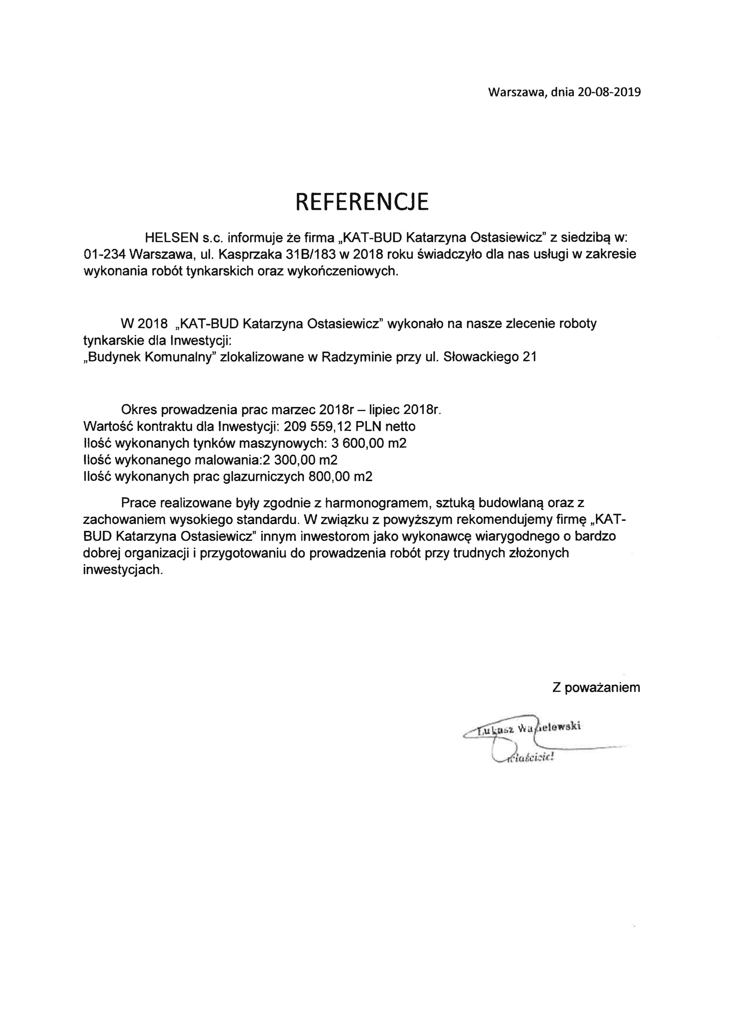 Referencje Helsen Budynek Komunalny Słowackiego 21 Radzymin