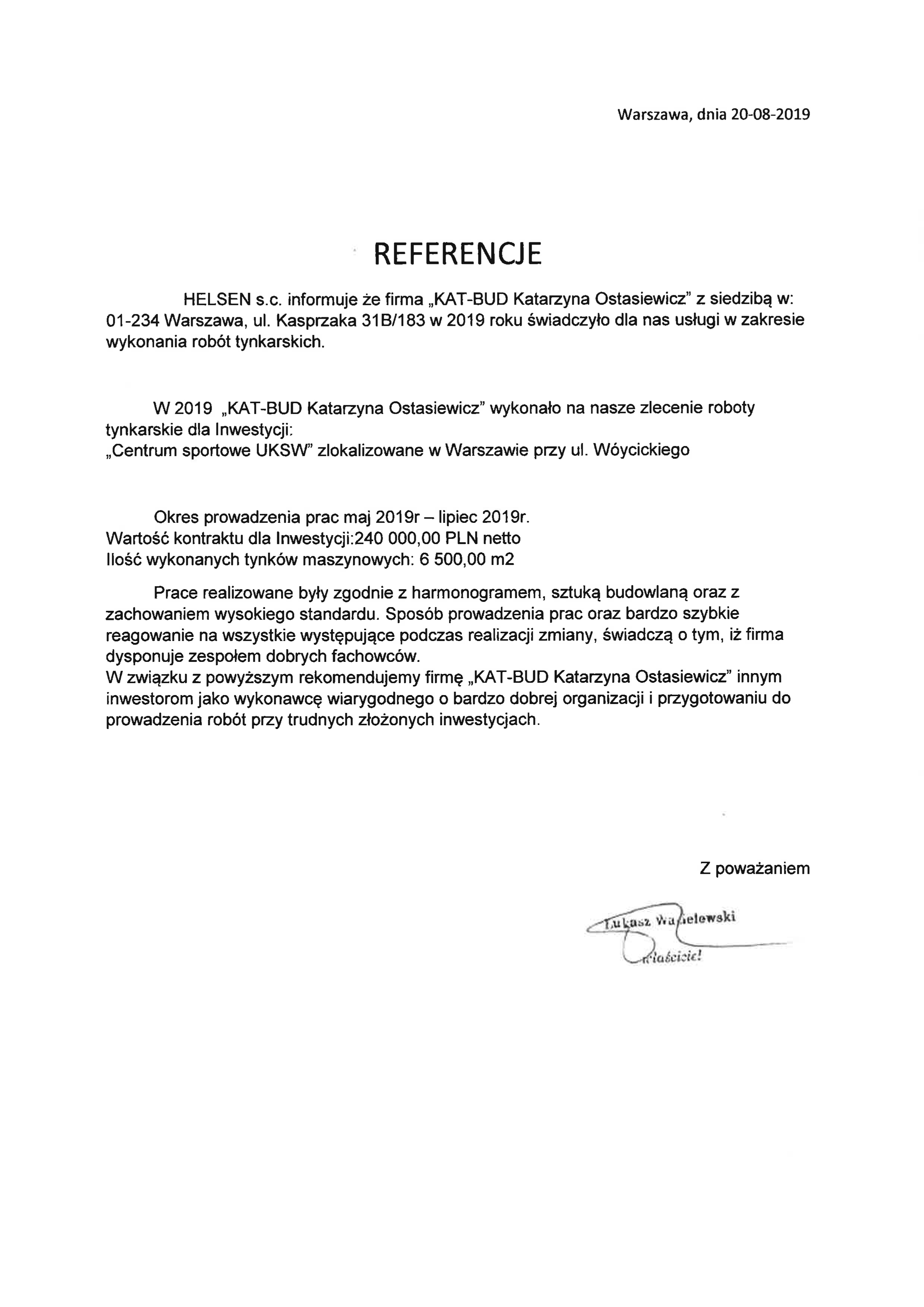 Referencje Helsen Centrum SportoweUKSW